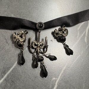 Vintage Dior black ribbon chandelier choker and ear clip by John Galliano